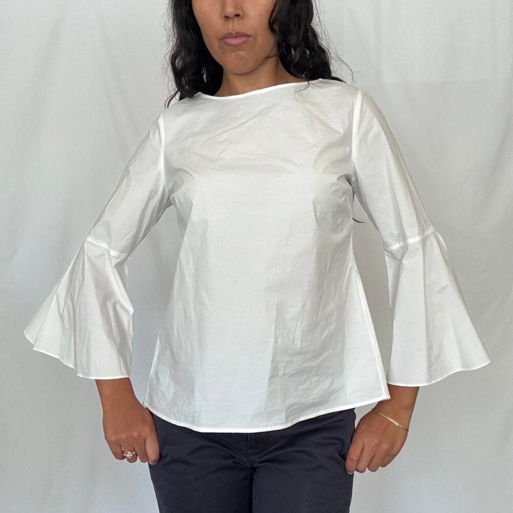 White cotton blouse with bell sleeves ann taylor crisp cotton